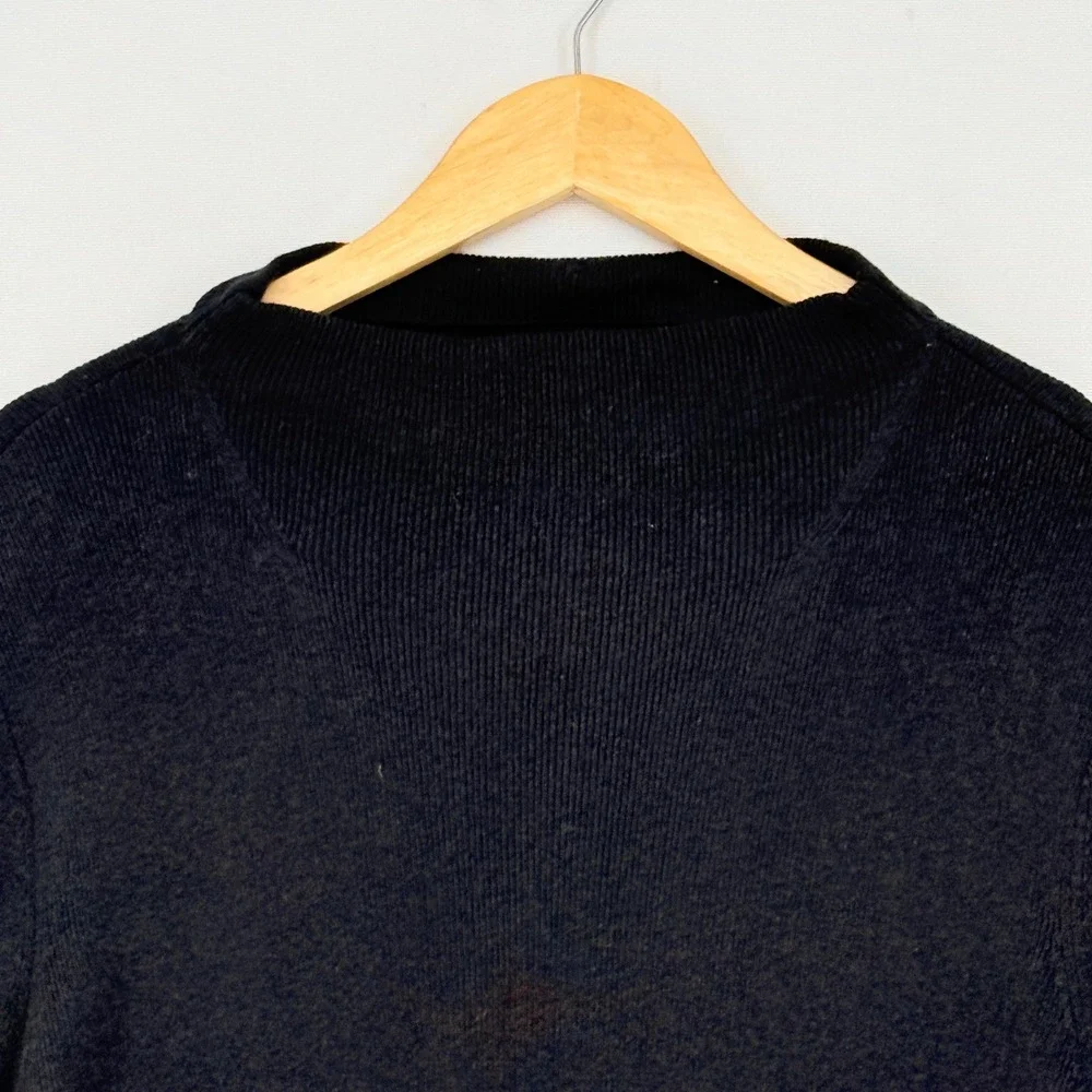 J. Jill Mock Neck Sweater Womens XL Black Cotton Silk Wool Blend Quiet Luxury